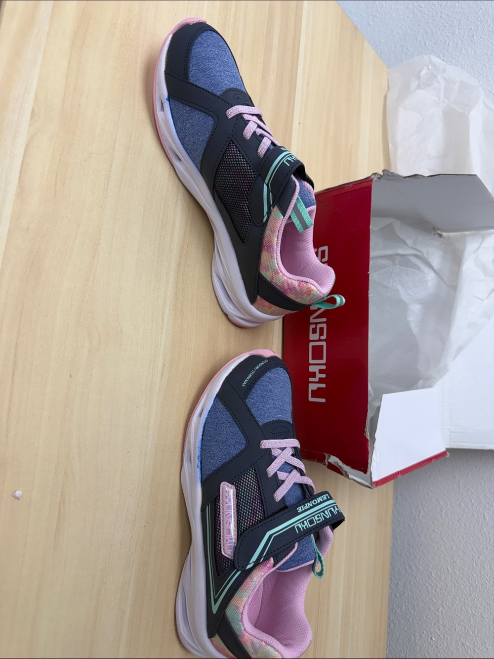 SHUN Navy and Pink Kids Athletic Sneakers